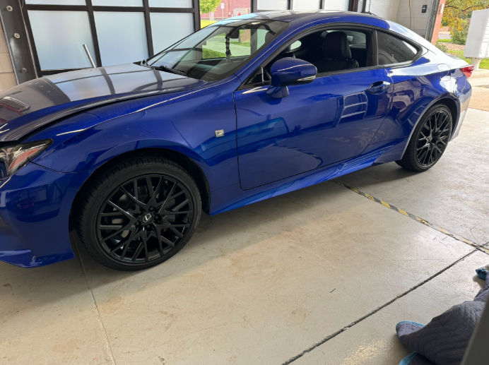 Blue Lexus coupe with gloss black powder-coated wheels